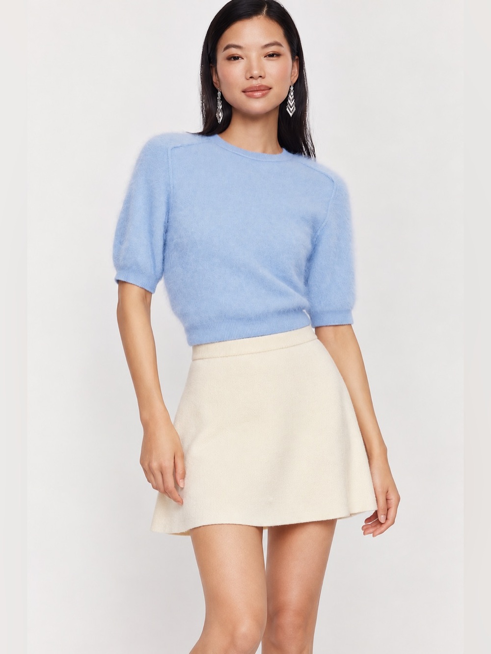 NWT Antonio Melani Pull-On Sweater Knit A-Line Mini Skirt Ivory Sz L